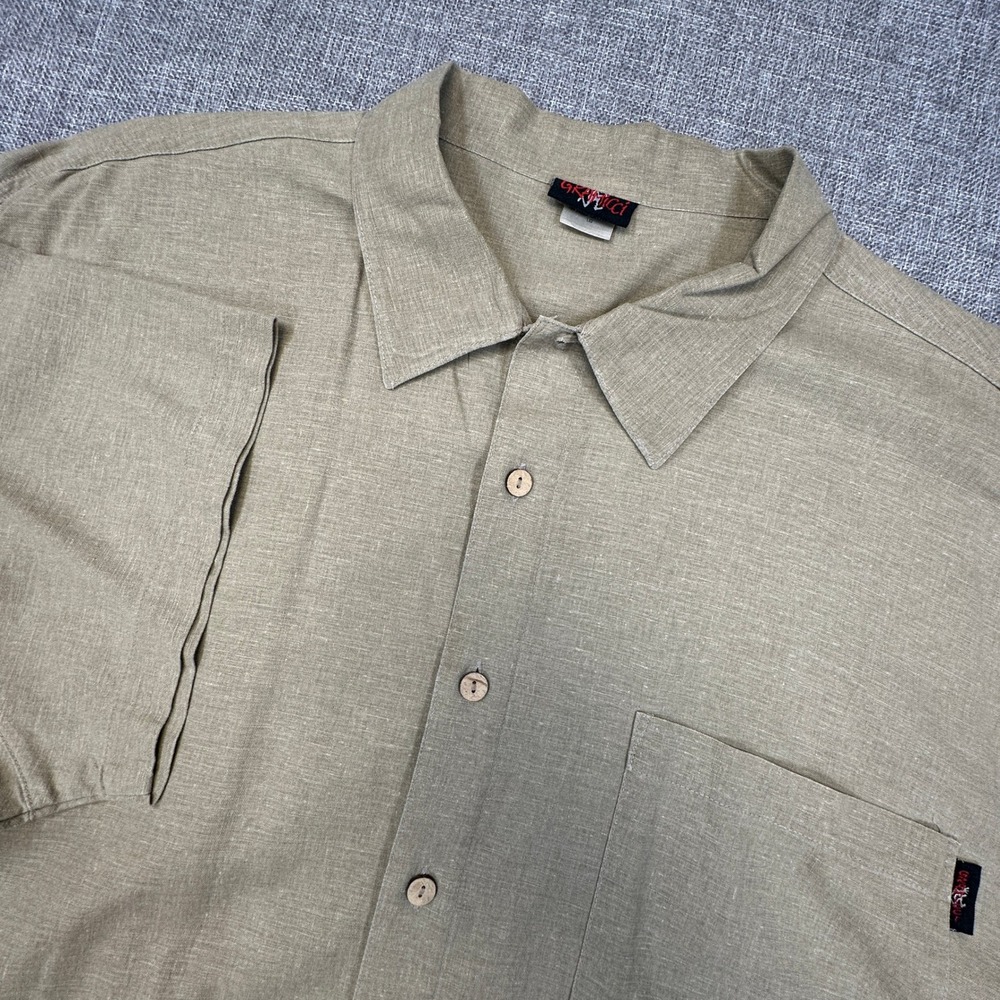 Gramicci Button Up Shirt Mens Large Relaxed Fit Tan Hemp Rayon Short Sleeve
